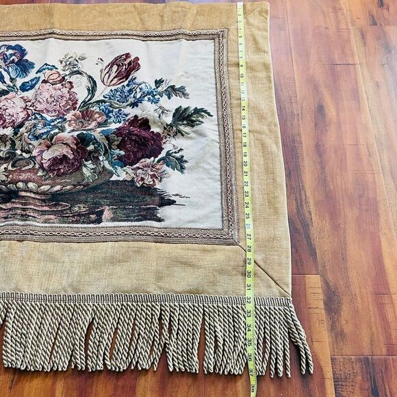 Floral Victorian Style Tapestry Wall Hanging Floral Burgundy Blue Fringe 37x45 - Picture 3 of 6
